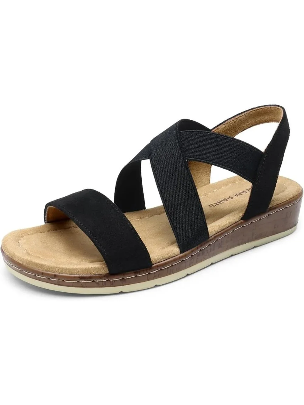 Dream Pairs Women's Black Open Toe Ankle Strap Faux Suede Low Wedge Sandals